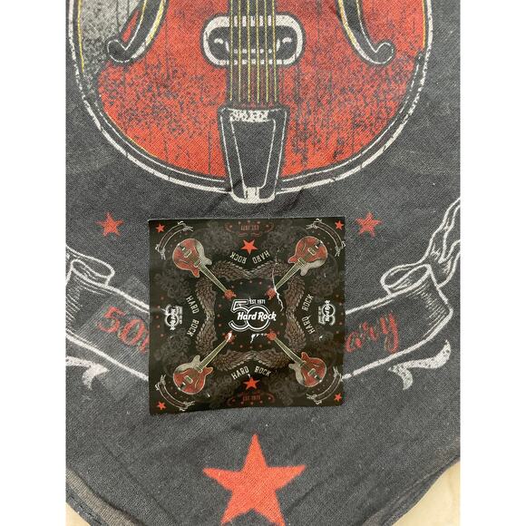 Hard Rock Cafe 50th Anniversary Guitar Bandana NWT Black Rock Collectible Cotton - Picture 5 of 7